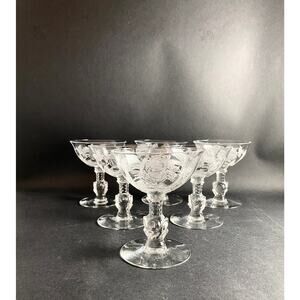 Set of 6 Vintage 1940s Heisey Rose Tall Champagne Coupes - Etched Rose